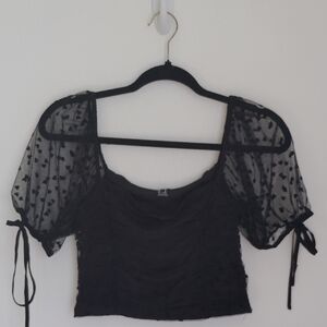 Forever 21 Womens Sheer Mesh Heart Ruched Fairy Grunge Crop Top Sz M Coquette